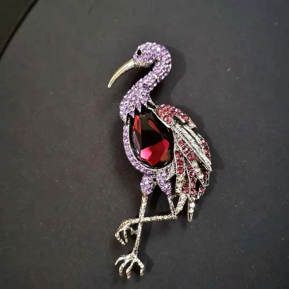 purple CINDY XIANG Стразы Фламинго большие броши для женщин Модная элегантная блестящая брошь с застежкой для вечеринки Свадебные украшения пальто подарок - Окраска металла: purple