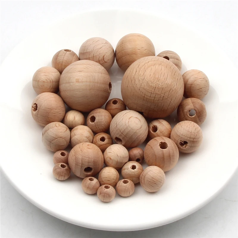 

8-30mm Natural Beech Wooden Beads Round Balls Baby Wood Loose Spacer Beads For Jewelry Making Diy Necklace Bracelet Supplies