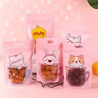 50pcs cute cat duck rabbit candy plastic zippe bags cookie gift packaging self stand biscuits bag chrismas wedding favor bag