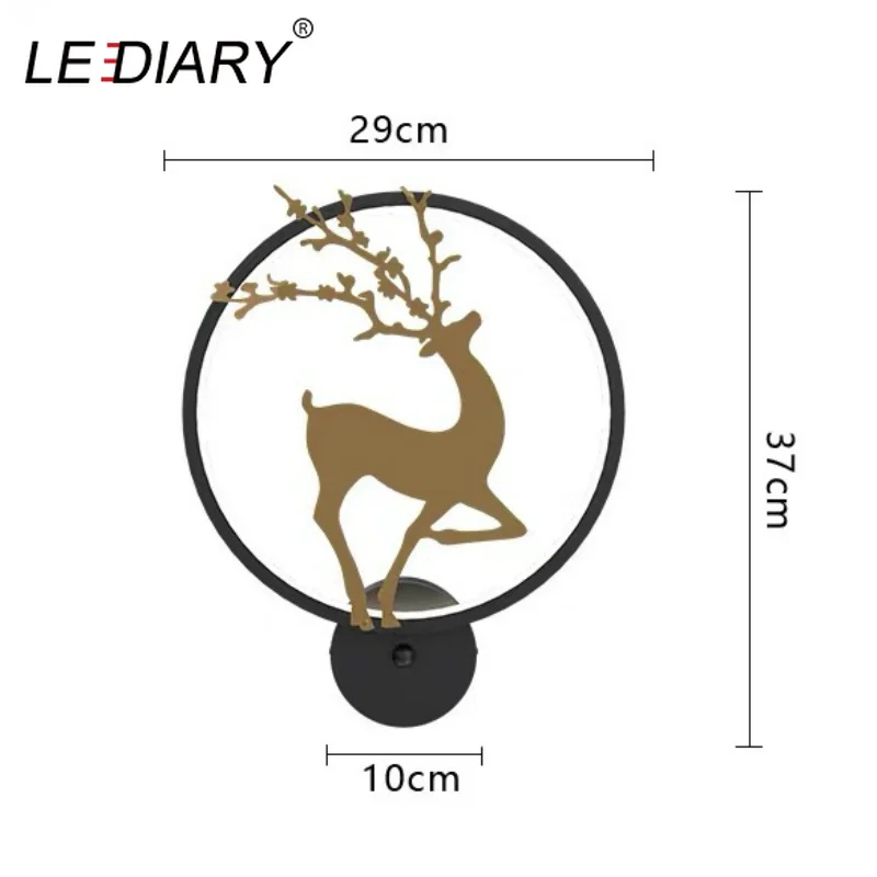 Настенная круглая лампа LEDIARY с золотым оленем Современное украшение для гостиной