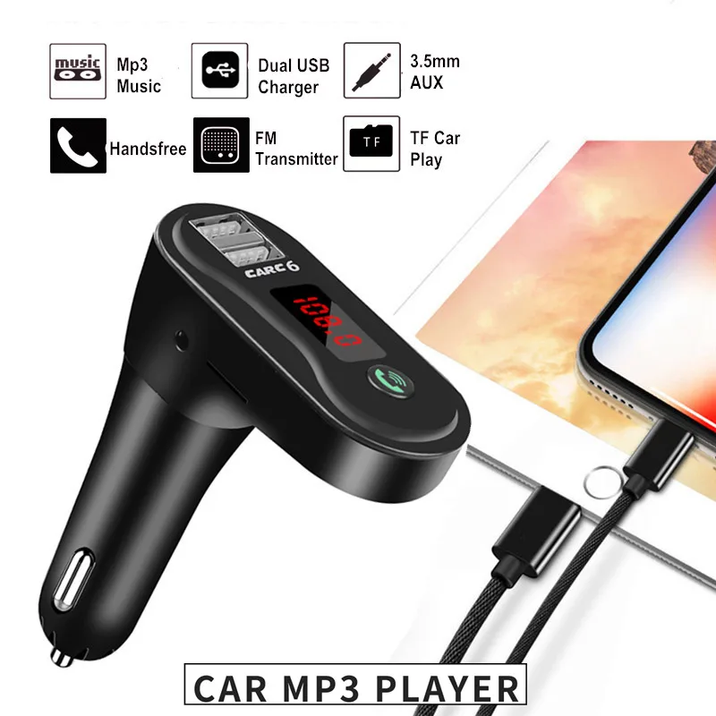 Автомобильный комплект громкой связи Bluetooth MP3-плеер беспроводной fm-передатчик TF карта 3,5 мм вспомогательный аудиоресивер 2.1A двойной USB телефон зарядное устройство