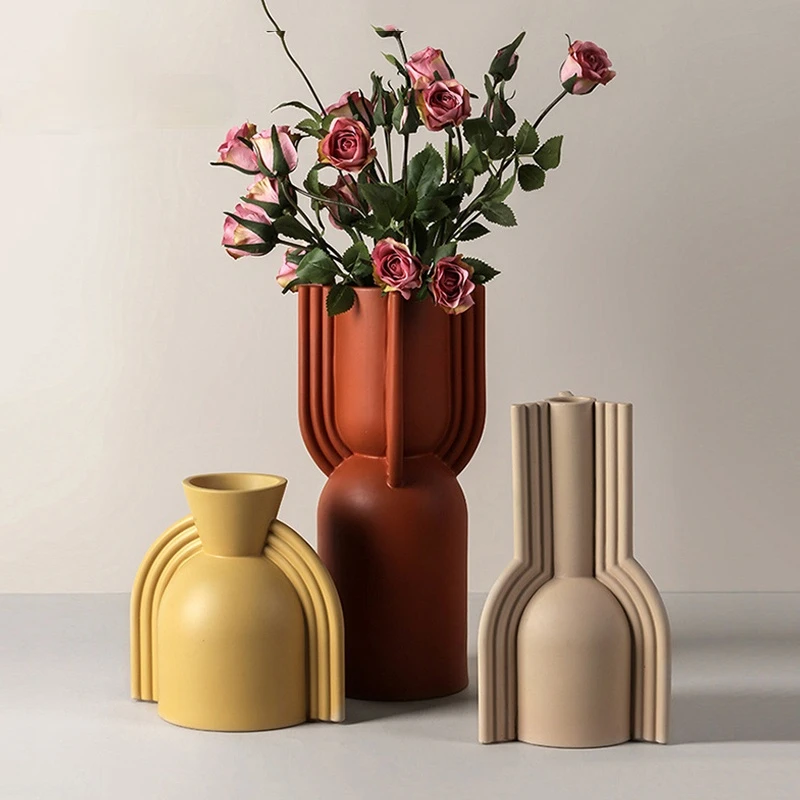 

Скандинавская Минималистичная керамическая ваза Morandi, художественная Геометрическая Цветочная композиция, вазы для гостиной, офисные демо...