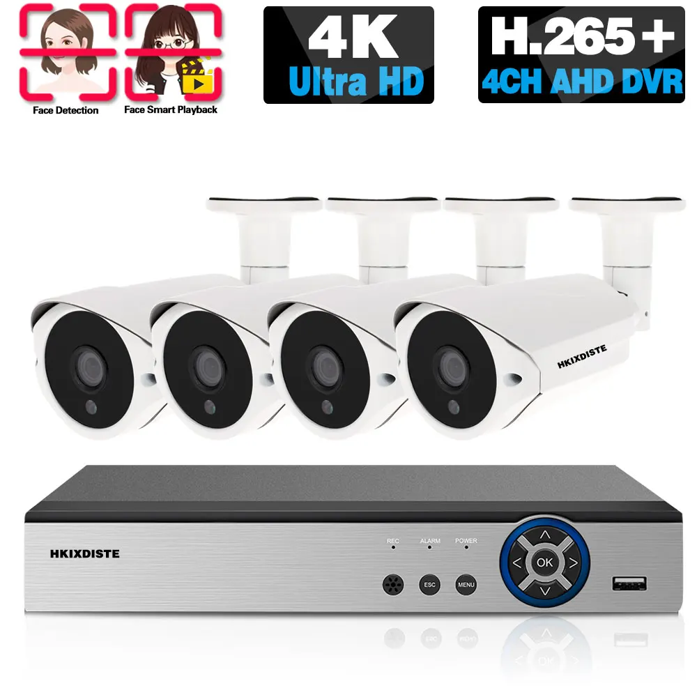 

4 Channel Monitoring Camera System Indoor CCTV DVR Home Security Camera System 4K 4CH IR Night Vision Video Surveillance Kit 8MP