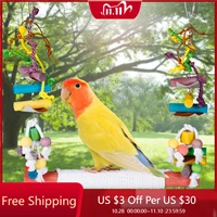 pet swing pet toy with cotton rope blocks wooden parrot hammock toy bird standing stick parrot perch stand exercise training toy