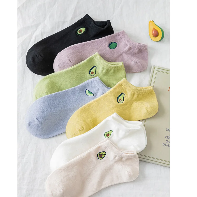 

New Fashion Ladies Socks Shallow Mouth Low Summer Thin Cotton Korean Version Trendy Cute Avocado Boat Socks Women Four Pairs