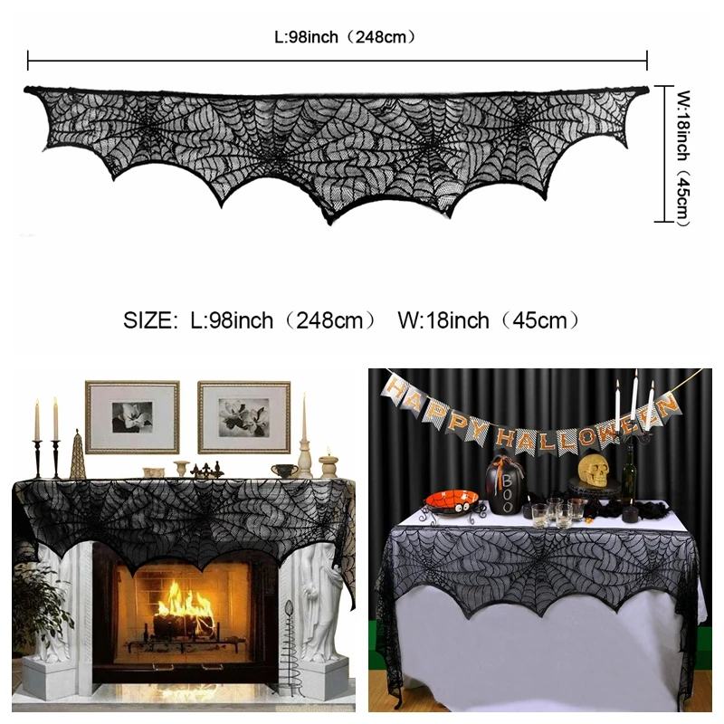 Web Fireplace Scarf OurWarm украшения-ужастики для хеллоуина реквизит кружева паутина на камин мантия шарф накидка скатерть занавес Косплей вечерние принадлежности - Цвет: Web Fireplace Scarf