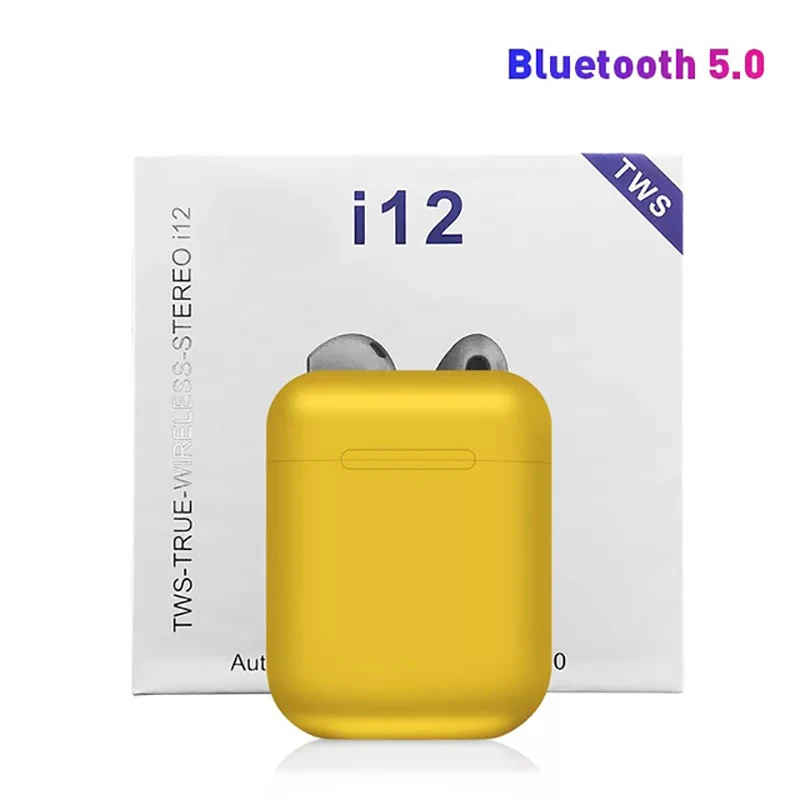 Цвет: желтый Оригинальные i12 TWS Touch control мини беспроводные наушники Bluetooth 5,0 гарнитура наушники для всех смартфонов PK i20 i30 i60 i80 tws - Цвет: Цвет: желтый