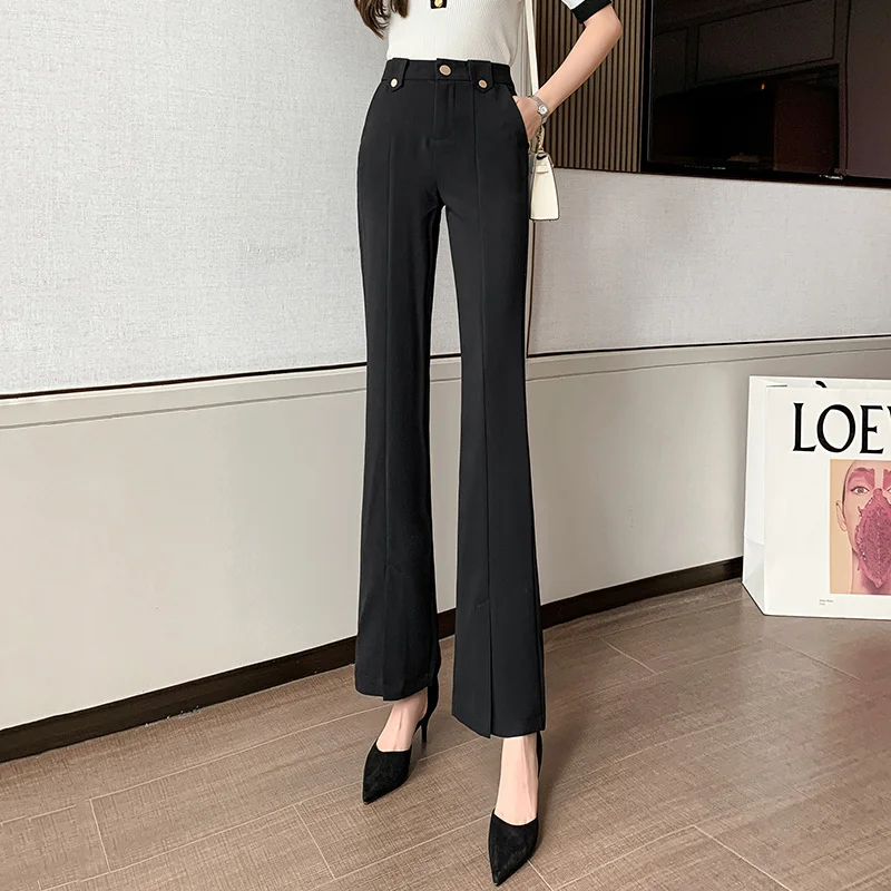 

Women Casual Trousers 2021 Autumn New Style Slit And Slim Flared Trousers Drape High-waist Pants Korean Fashion Women's Clothing