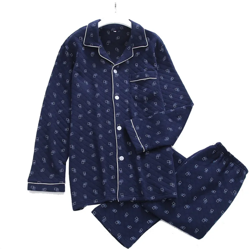 

Men's Kimono Pajamas Set Autumn Winter Cotton Thick Causal Long-sleeved Trousers Air Layer Printing Sleep Homewear Suit Yukata