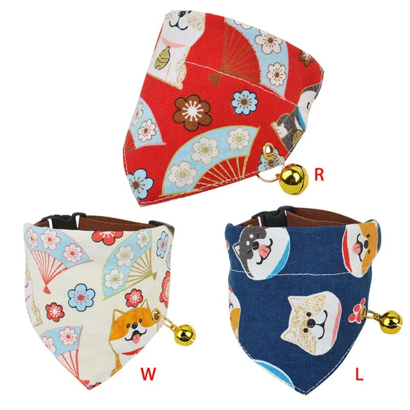Pet Dog Bandana Neckerchief With Buckle Neck Polyester Scarf Adjustable Size Cartoon Printing Pattern Bandage Pet Accessories
