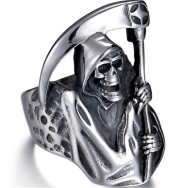 

Men's Fashion Trend Retro Hip Hop Death Scythe Domineering Skull Men Ring Jewelry Boys Party Birthday Gift Jewelry Wholesale