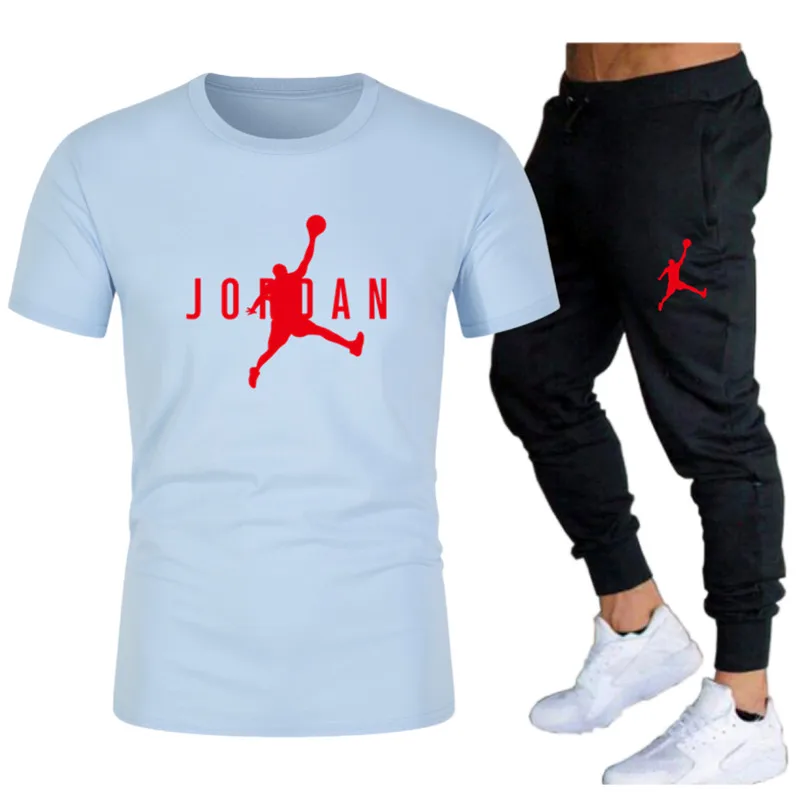 

2021 Summer Fashion Leisure brand Men's Set Tracksuit Sportswear Track Suits Male Sweatsuit Short Sleeves T shirt 2 piece set