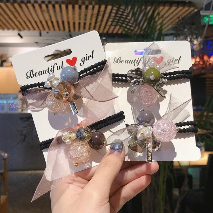 Женская резинка для волос с цветными жемчужинами и кристаллами |