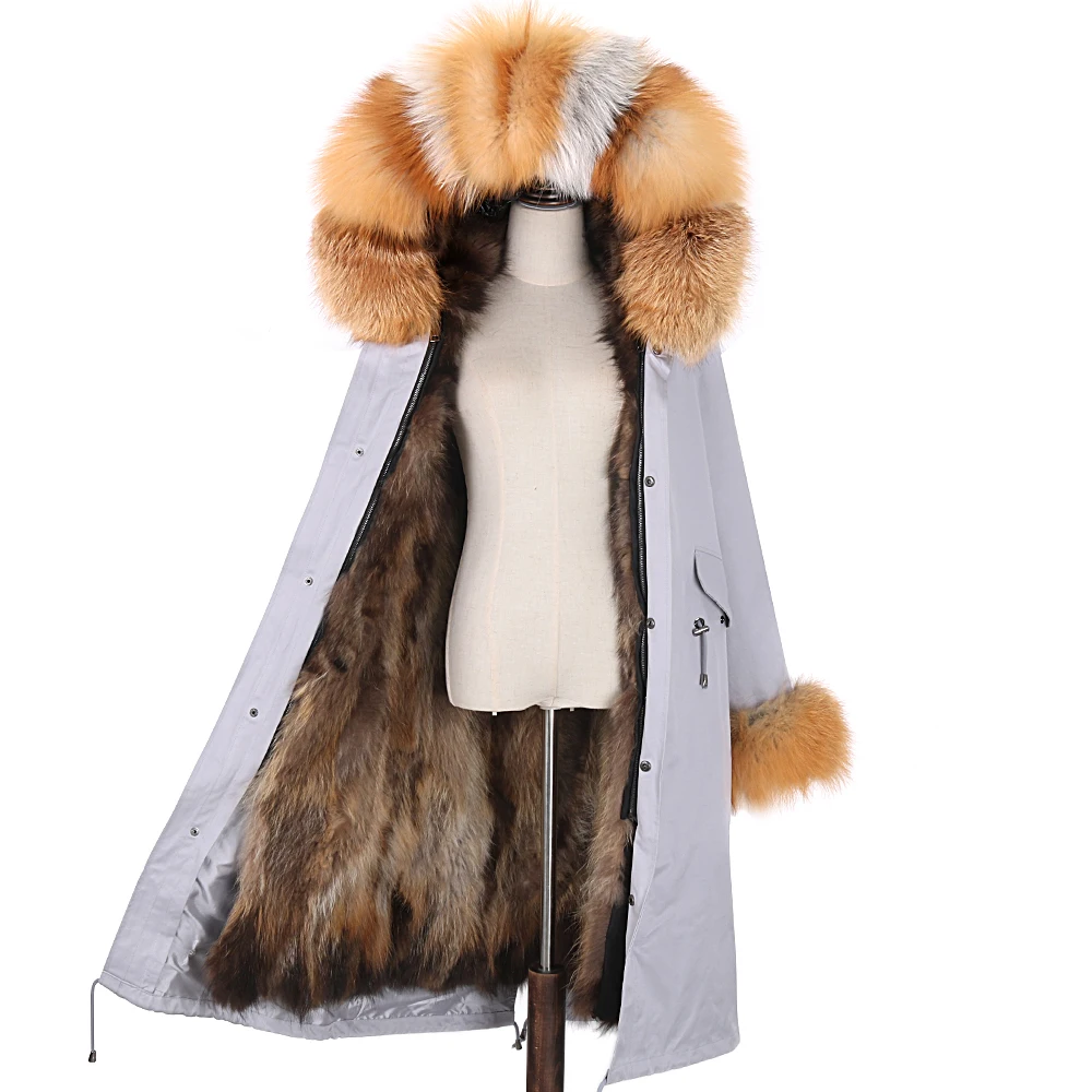 Winter Women Real Fox Fur Coat Waterproof X-Long Parka Natural Fur Jacket Fashion Streetwear Detachable Outerwear Brand New enlarge
