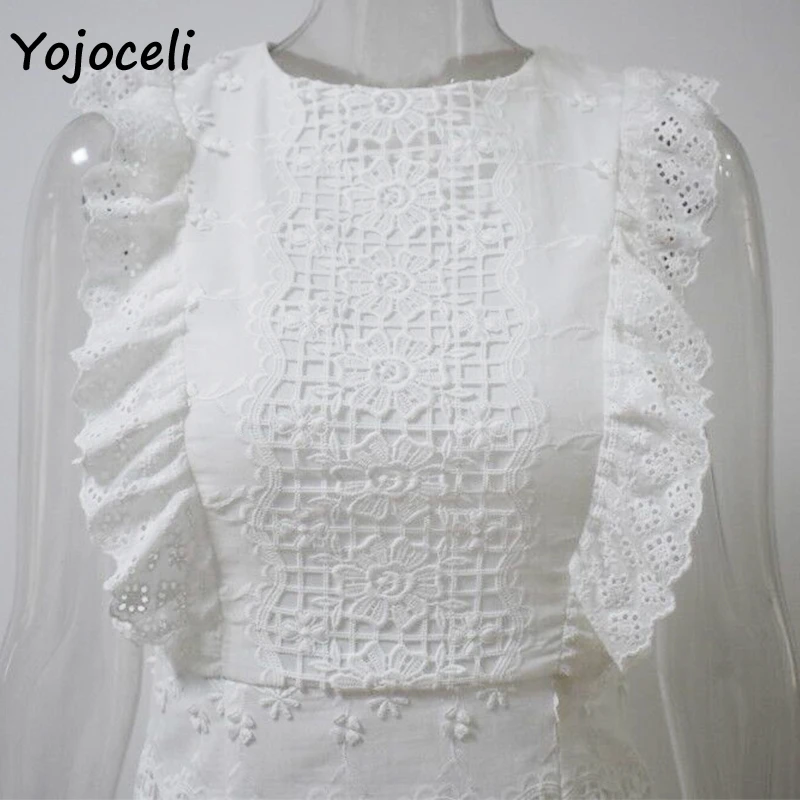 Женское кружевное мини-платье Yojoceli белое вечернее платье с вышивкой и бантом