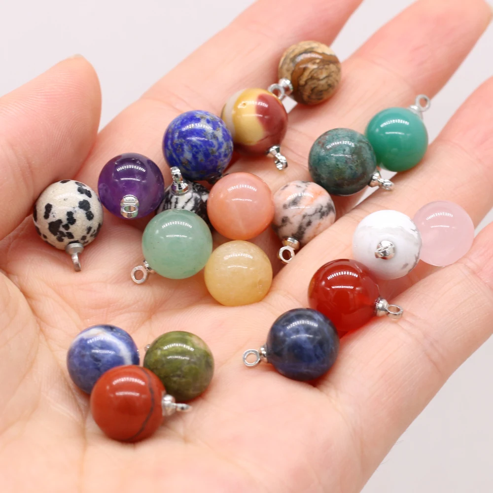 5PC 10mm Natural Gem Stone Crystal Agat Ball Shape Pendant Lapis Lazuli Amethysts Charms for DIY Earring Necklace Making Jewelry