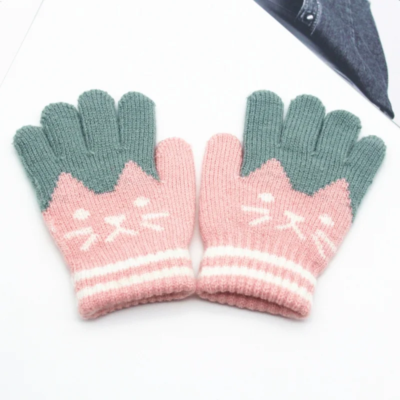 6 цветов зимние теплые перчатки детские для мальчиков и девочек с рисунком котов