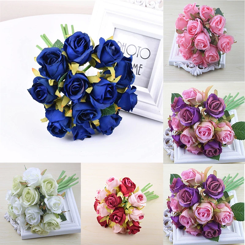 

Artificial 12 Heads Home Party Wedding New Bunch Rose Bouquet Decor Silk Flowers