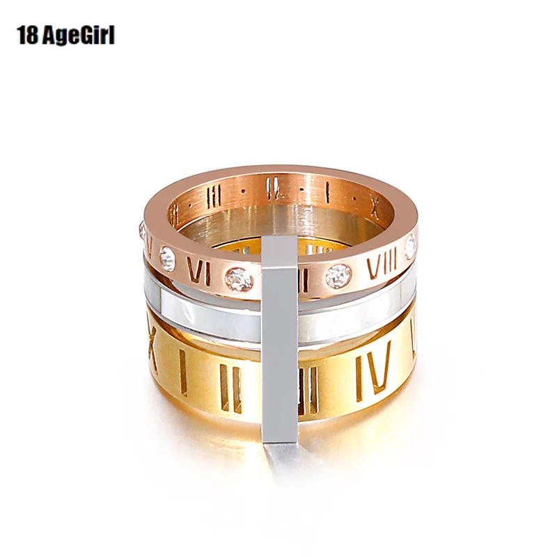 

Fashion Three-tier Combination Ring Wedding Ring Set for Couple Roman Ring Three Layers Stainless Steel Rings