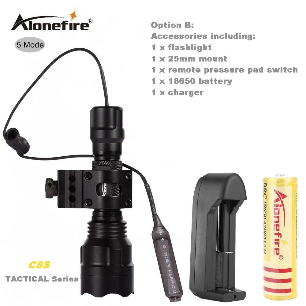 C8T6-5 T2008-B AloneFire C8 CREE XML T6 светодиодный тактический светильник фонарь страйкбол прицел ружья светильник 18650 перезаряжаемая батарея - Цвет: C8T6-5 T2008-B