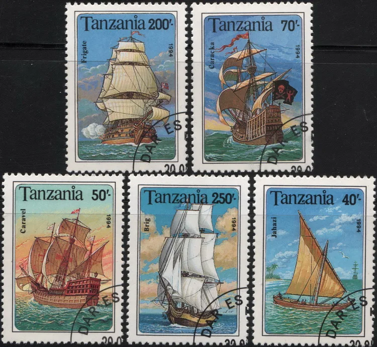 

5 шт./компл. почтовые марки Танзании 1994, морские фригейты и пиратские корабли, использованные почтовые марки для сбора