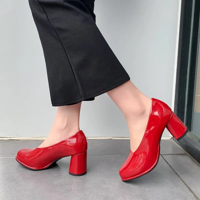 

Pumps Spring and Autumn Lady The New Fashion Round Head Shallow Mouth Comfortable High Heel Women's Shoes Plus Size 33-46 Black