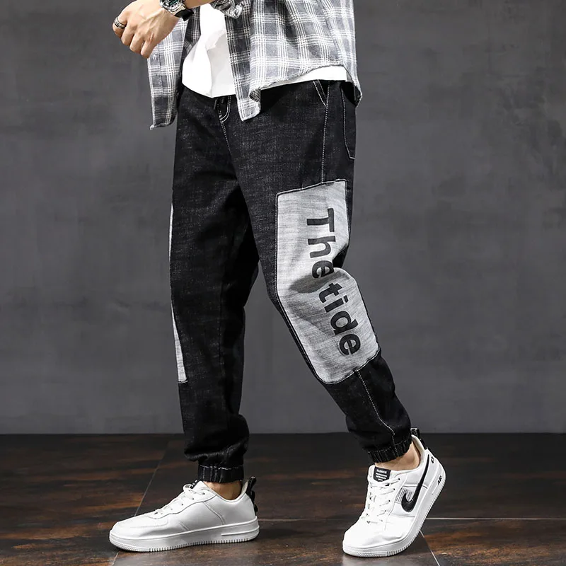 

2021 New Harem Jeans Men Retro Denim Trousers Fashion Elastic Waist Stretch Streetwear Male Hip-hop style Loose Cargo Jeans