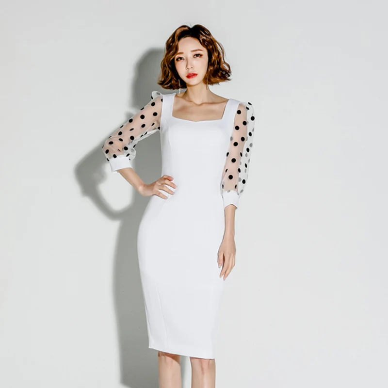 Новое весенне Летнее белое женское платье Vestidos офисное элегантное сексуальное