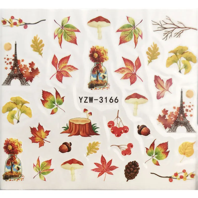 1 шт. зеленые листья ногтей Стикеры Осень Желтый золотистые наклейки s для в виде