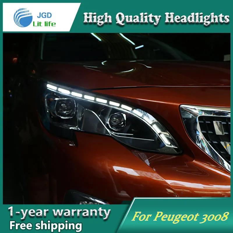 Чехол для автомобиля Peugeot 3008 2017 фары светодиодный DRL Объектив двойной луч HID Xenon