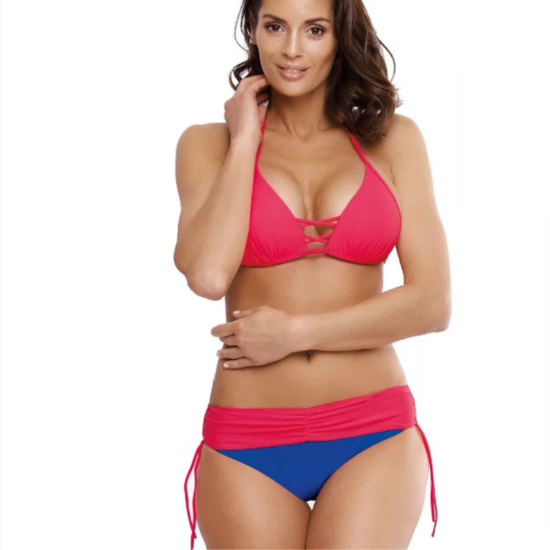 

Contrast Color Bikini for Women Patchwork String Bandage Hollow Out Swimming Wear Female Summer Fashion