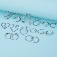 16pcsset hoop earring fake nose ring septum smiley piercing clip ear cartilage tragus stainless steel lip circular body jewelry