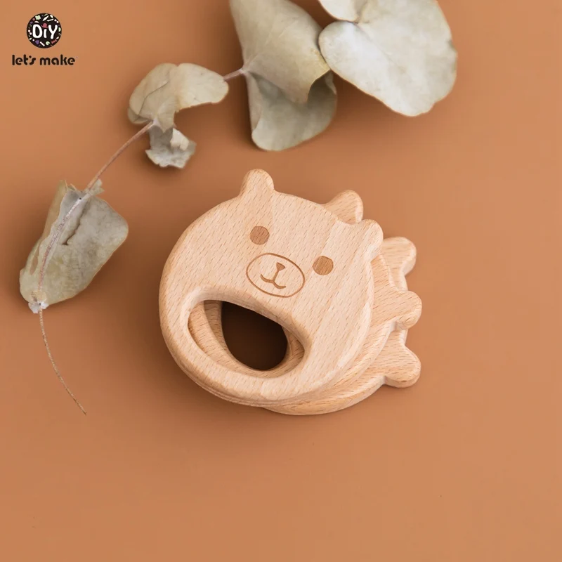 

Let's Make 10pc Wooden Teethers Beech Wood Animals Bear Shape Bpa Free Wooden Teething Toys DIY Necklace Food Grade Baby Teether