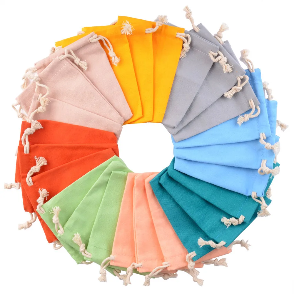 

10pcs/lot Natural Cotton Bags 7x9 9x12 10x15 13x18cm Wedding Gift Candy Jewelry Organizer Packaging Bag Drawstring Sachets