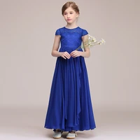 long formal party dress for kids girl royal blue chiffon lace communion princess gowns flower girl dresses for wedding birthday