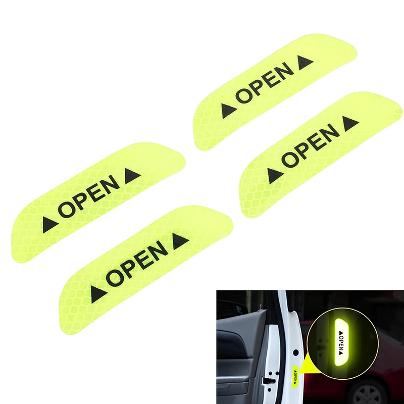 

4Pcs/Set Car Door Stickers DIY Car OPEN Reflective Tape Warning Mark Reflective Open Notice Bicycle Accessories Exterior