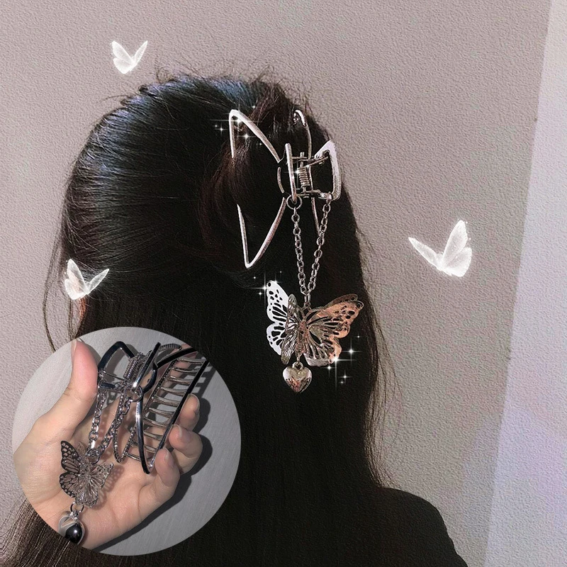 

1PCS Women Korean Vintage Goth Hollow Butterfly Love Pendant Long Tassel Metal Hairpin For Party Accessories Jewelry