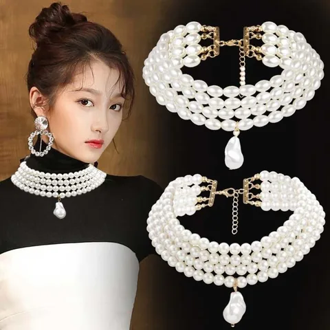 Модное многослойное жемчужное ожерелье AIYANISHI, жемчужное массивное ожерелье для женщин, ошейник с бусинами, чокер, ожерелье, свадебный подарок