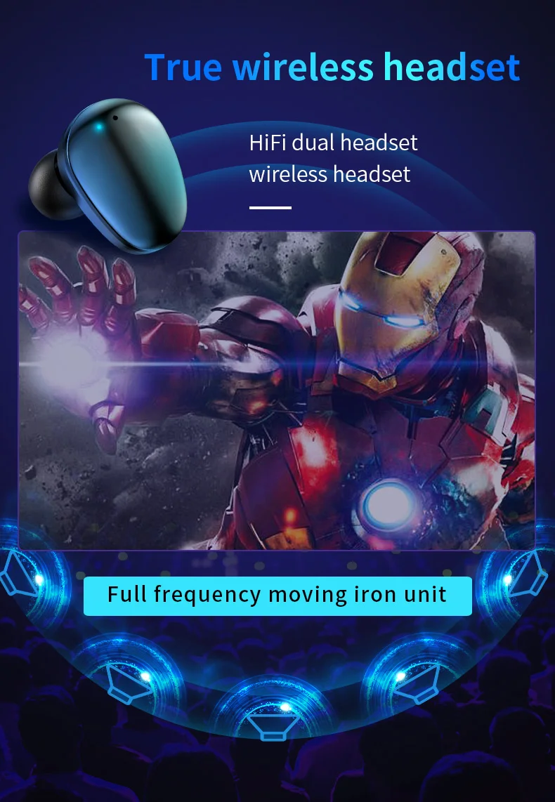 Сенсорные TWS, настоящие беспроводные наушники, Bluetooth наушники, водонепроницаемые головные уборы с 3600 мАч, Дополнительный внешний аккумулятор для iPhone, xiaomi, huawei