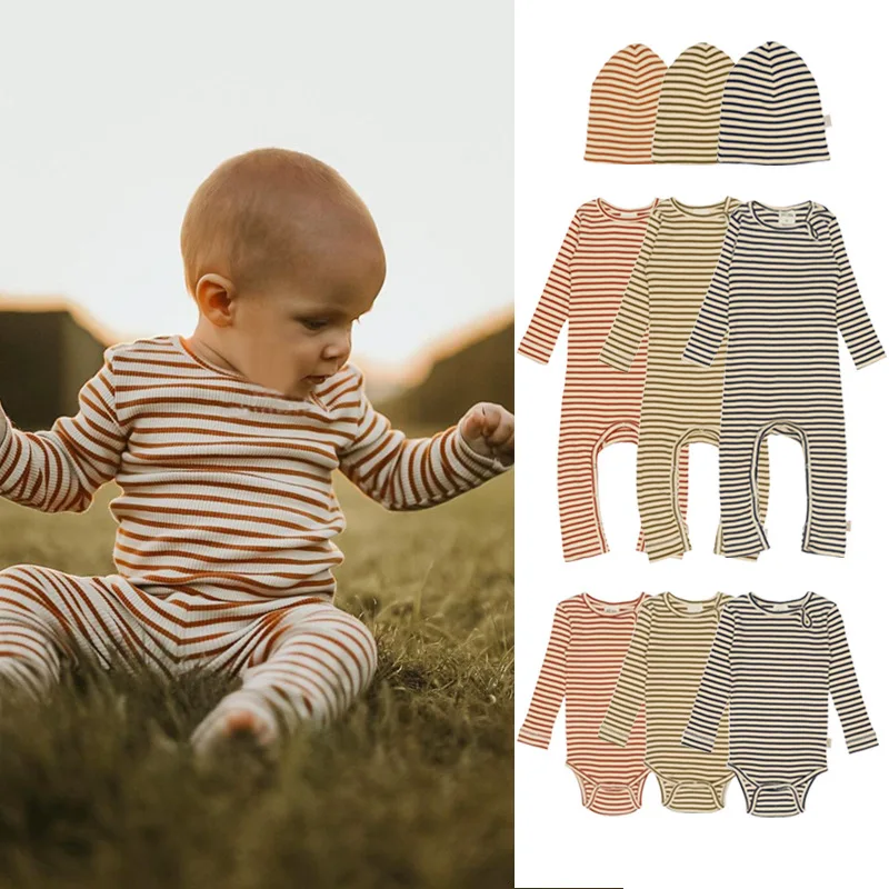 0-24M Spring Cotton Striped Baby Romper Newborn Baby Boy Girl Clothes Long-sleeved Baby Jumpsuit Home Clothing Outfit