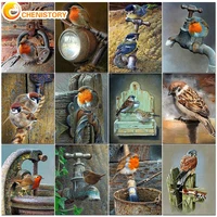 chenistory birds paint by numbers adults kits faucet acrylic oil painting hand painted art gift diy picture kits home decor