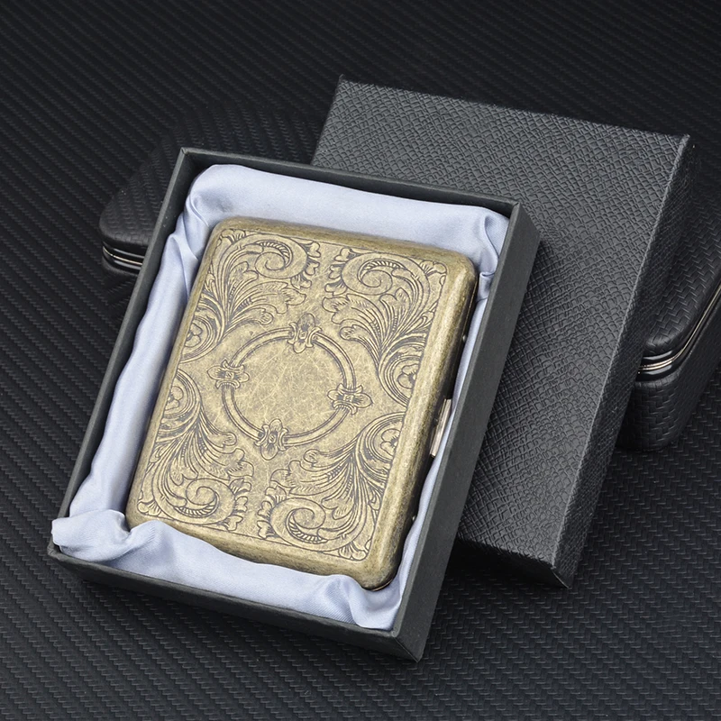 

Vintage Men's Cigarette Case Metal Tobacco Box ultra-thin Cigarette Holder for 20pcs Cigarettes Smoking Accessory on Sale