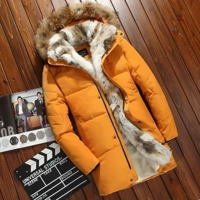 Yellow Rabbit fur 5XL парка с воротником из меха енота, теплое гусиное перо, пальто длинного размера плюс, мех кролика, ягненка, белый утиный пух, женская зимняя куртка, PP003 - Цвет: Yellow Rabbit fur