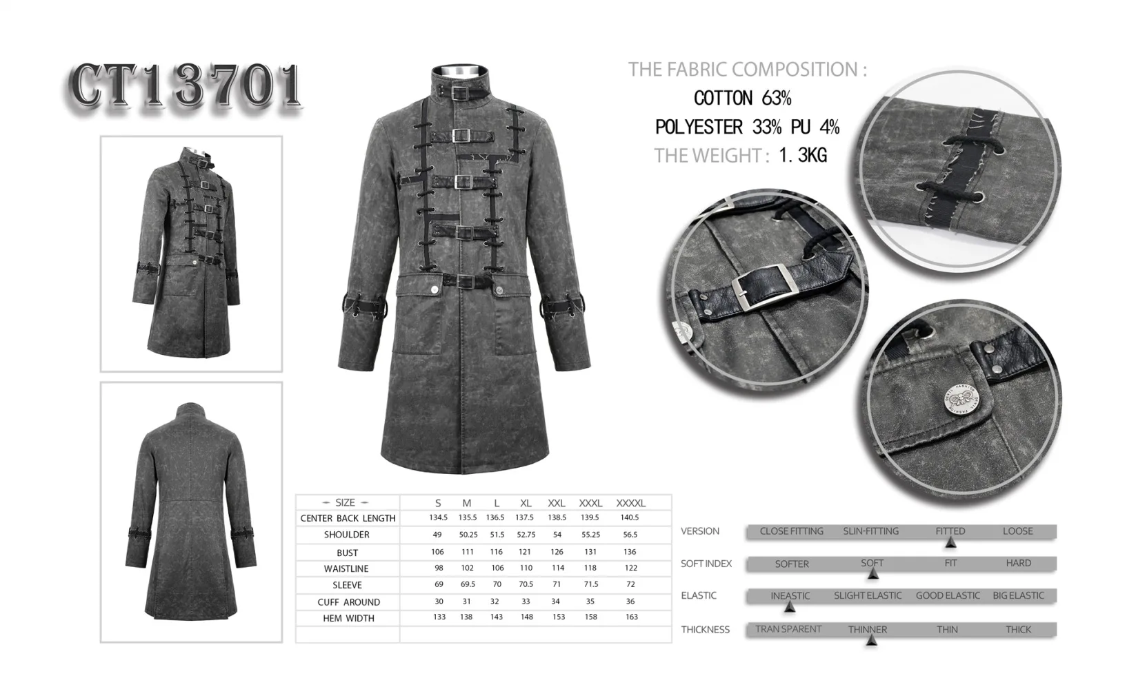 

Devil Fashion Men's Steampunk Mid-length Coat Punk Vintage Personality Cosplay Masquerade Costume Jackets