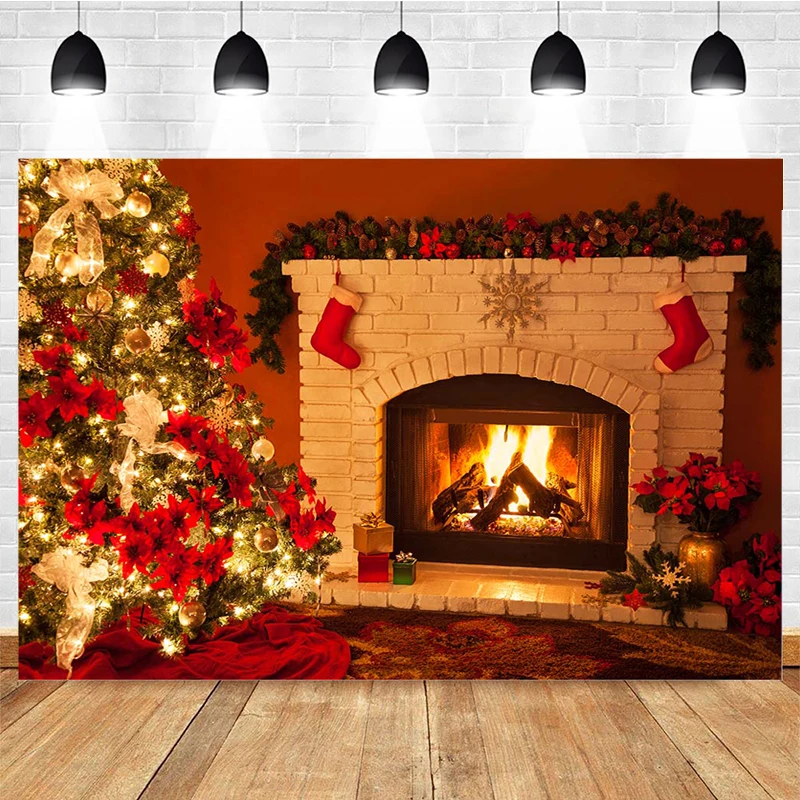 

Mocsicka Рождественский фон для фотосъемки сжигающий камин Рождественская елка украшение реквизит для детской портретной фотосъемки баннер