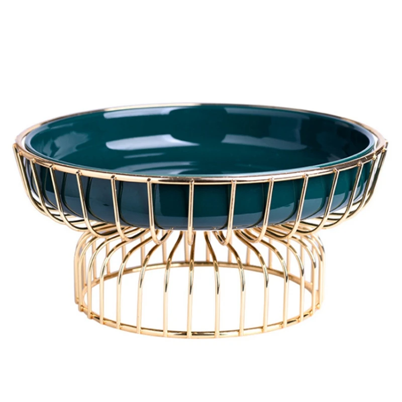 

Hot Sale Wrought Iron Ceramic Fruit Bowl Home Living Room Modern Minimalist Household Snack Candy Tray
