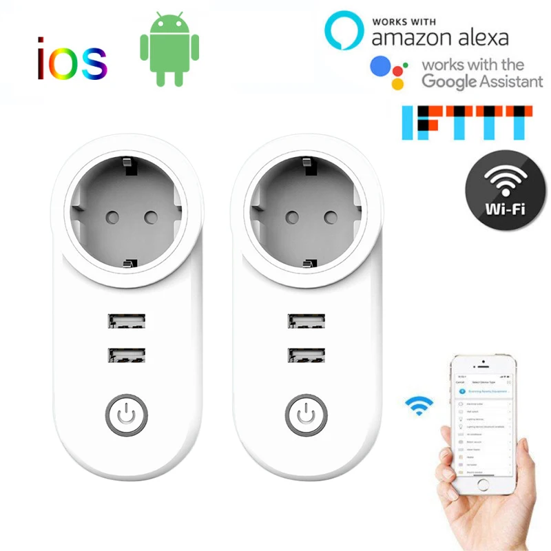 

10A Wifi Smart Plug USB Plug EU Wall Smart Socket Wireless Remote Voice Timer Control Home Pro APP Works with Alexa Google Home