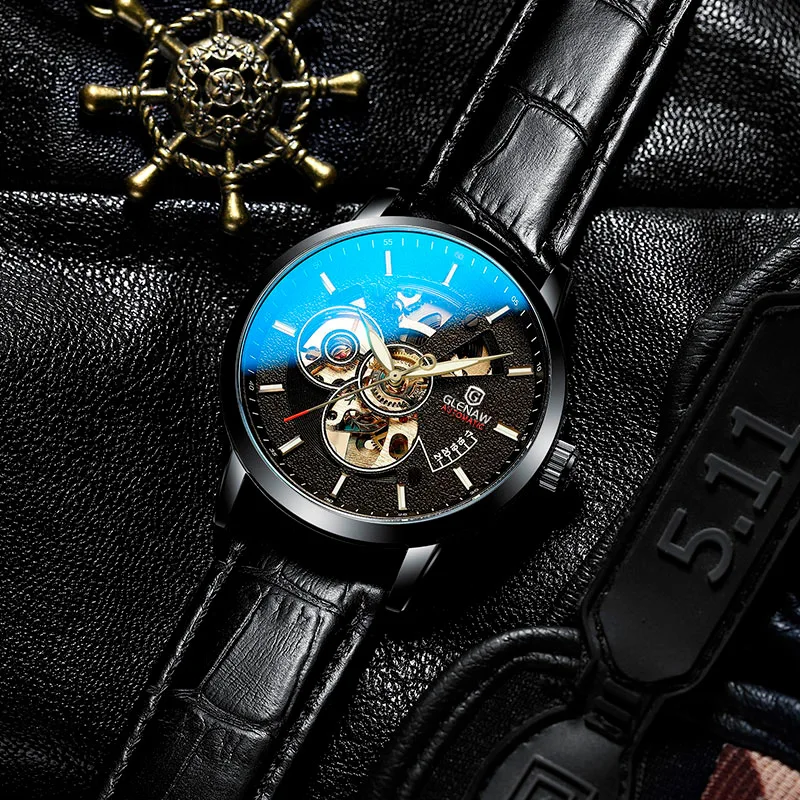 

Mechanical watch men's double-sided hollow automatic skeleton mechanical watch 50M waterproof classic mechanical chronograph