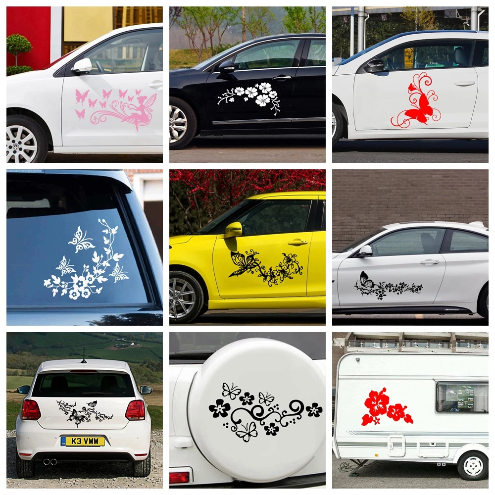 Красивые бабочки цветок Авто наклейки на автомобиль модный Автомобильная