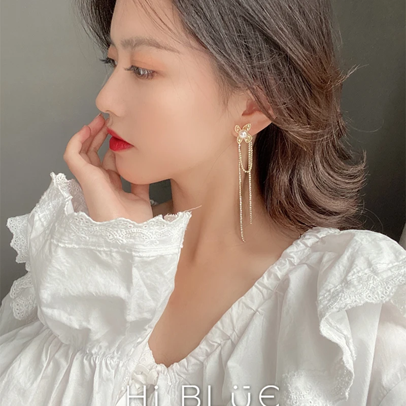 Новые Асимметричные Длинные серьги-кисточки с цветами корейский темперамент